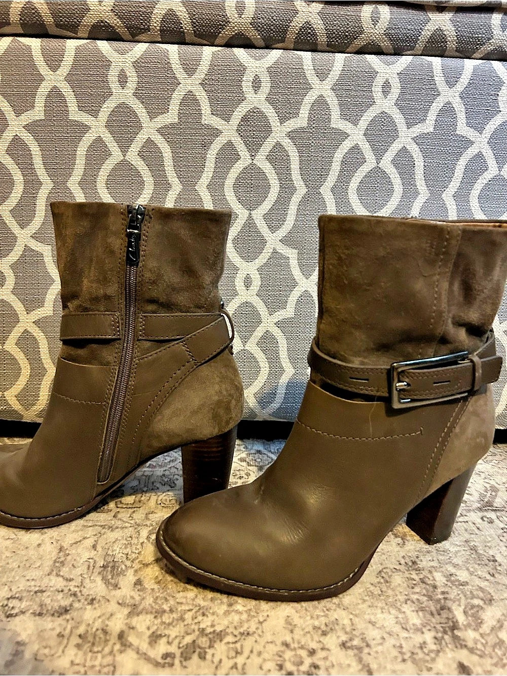 Clarks Artisian Brown Buckle Heeled Boots